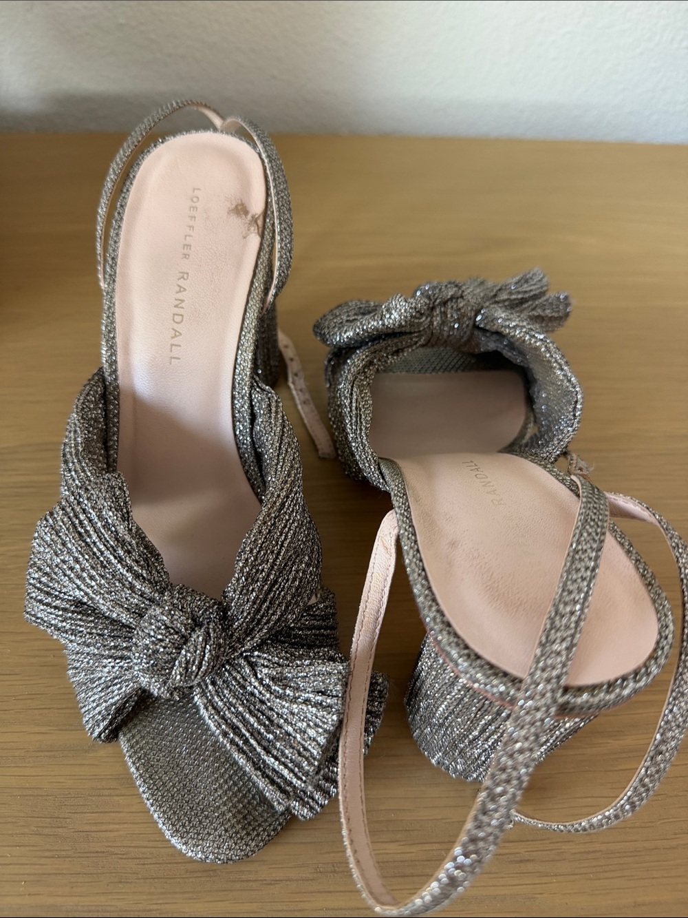 Loeffler Randall Silver Metallic Knotted Slingback Heels